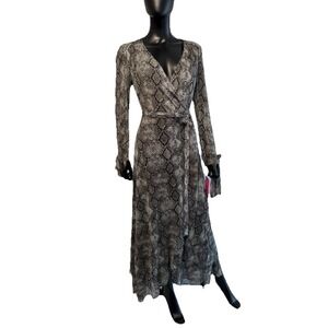 Betsy Johnson Womens Maxi Wrap Dress Size 4 Snake Print Gray Black Long Sleeve